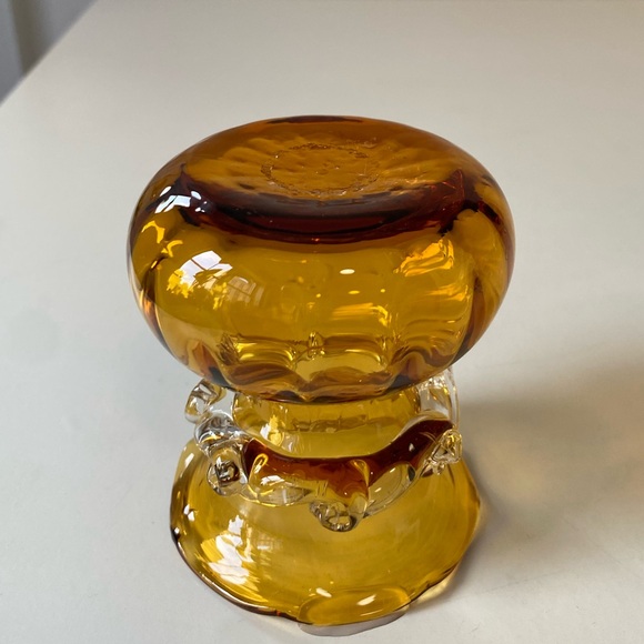 Vintage Pilgrim Glass Amber Vase with Applied Clear Glass Accents - 3.5” - Picture 10 of 10